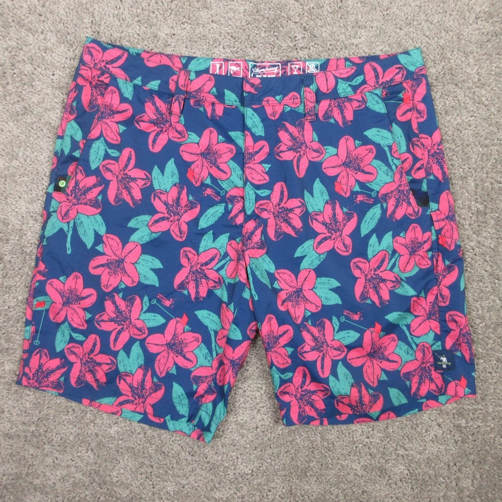 William Murray Shorts Mens 34 Blue Floral Performance Hybrid Golf Swim Stretch